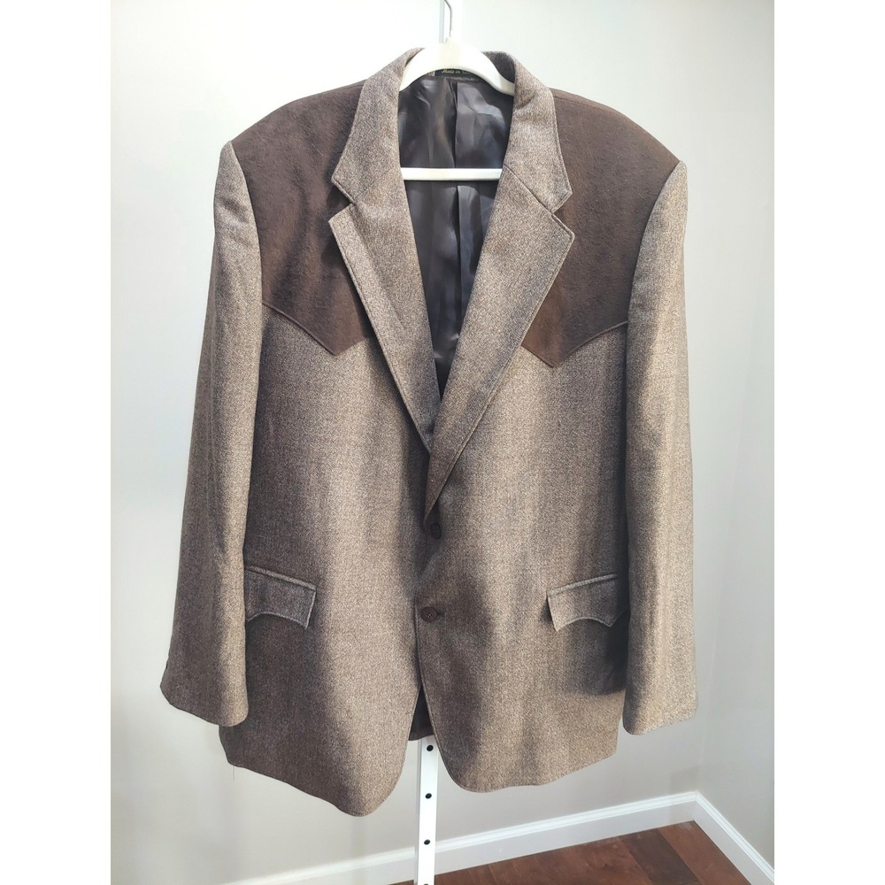 Circle S Dallas Texas Mens Brown Wool Tweed Western Blazer Suede Yoke Jacket